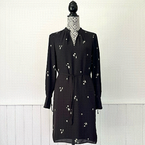 H&M Dark Gray Floral Long Sleeve Shift Dress Size XS